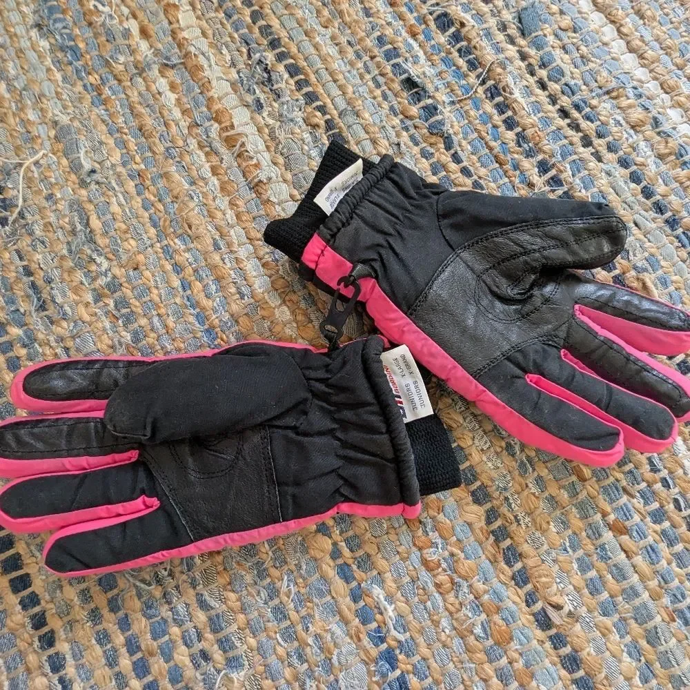 Gordini Thinsulate Youth XL Black Pink Elastic Wrist Gloves Mittens